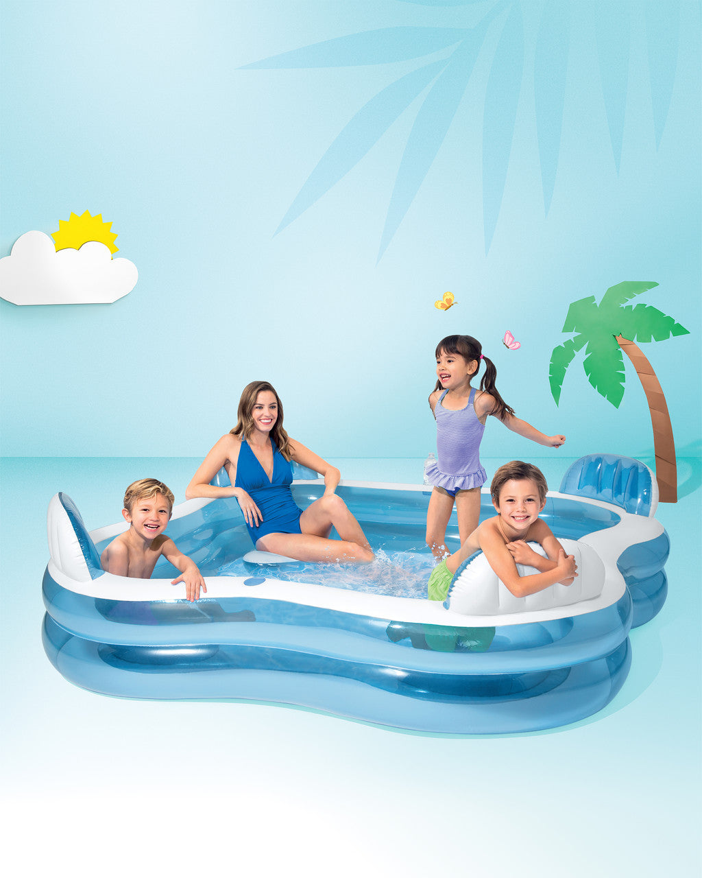 PISCINA INFLABLE FAMILIAR CON 4 ASIENTOS