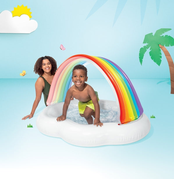 PISCINA INFANTIL CON TECHO ARCOIRIS
