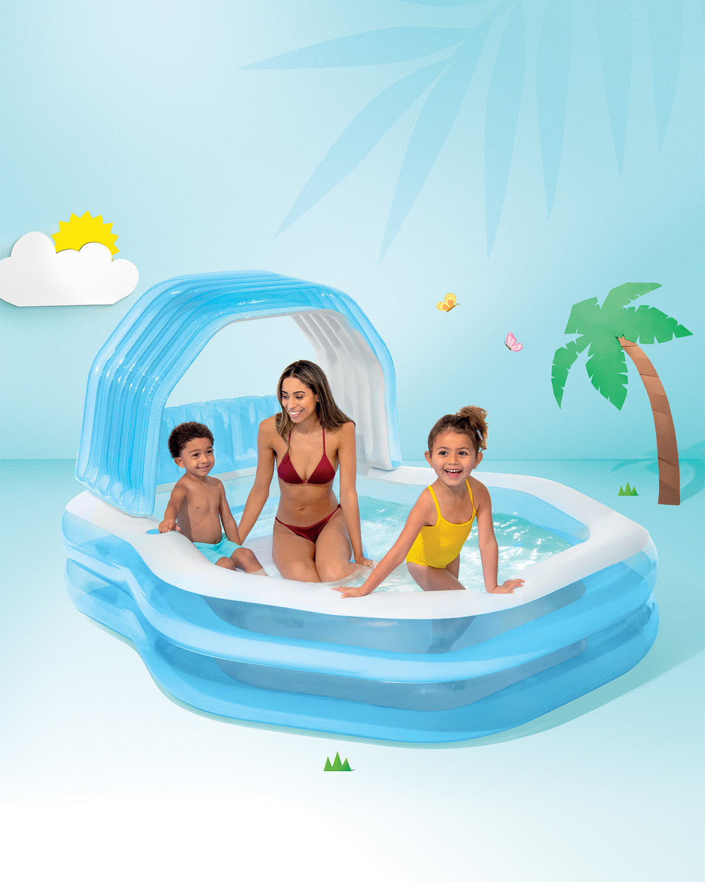 PISCINA INFLABLE FAMILIAR CON SILLON Y TECHO