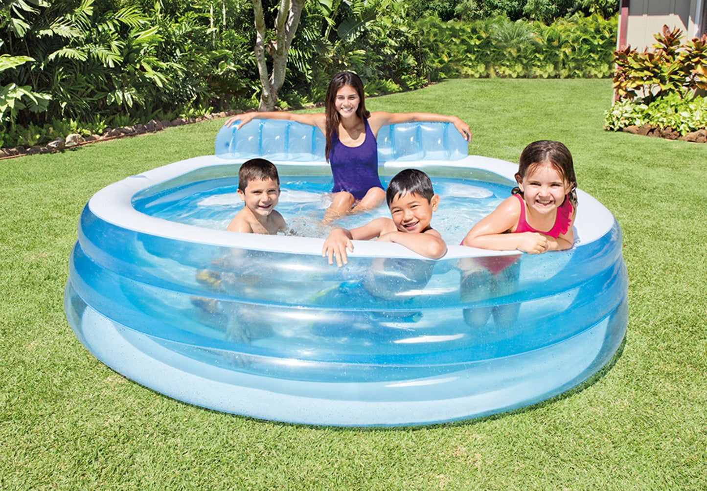 PISCINA FAMILIAR REDONDA CON ASIENTO