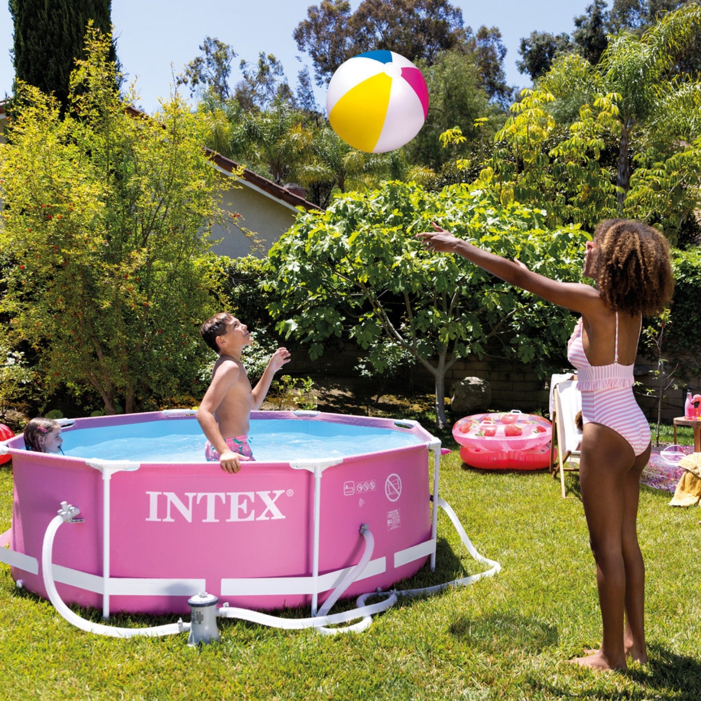 PISCINA ESTRUCTURAL METAL FRAME ROSADA 244 X 76 CM
