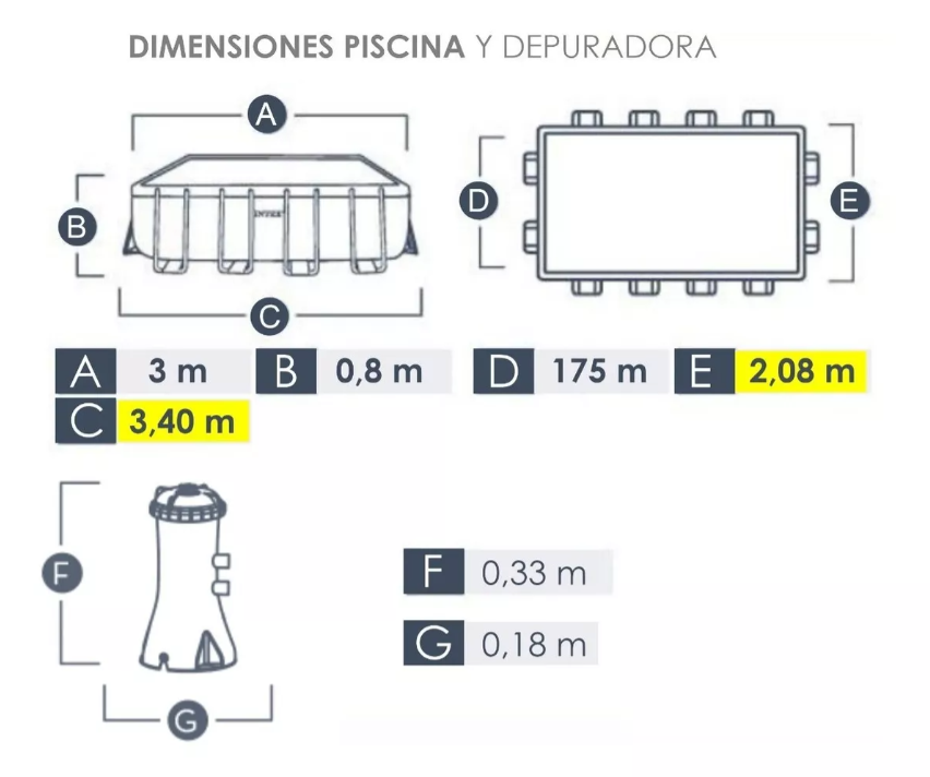 PISCINA RECTANGULAR 300x175x80 INTEX PRISM FRAME