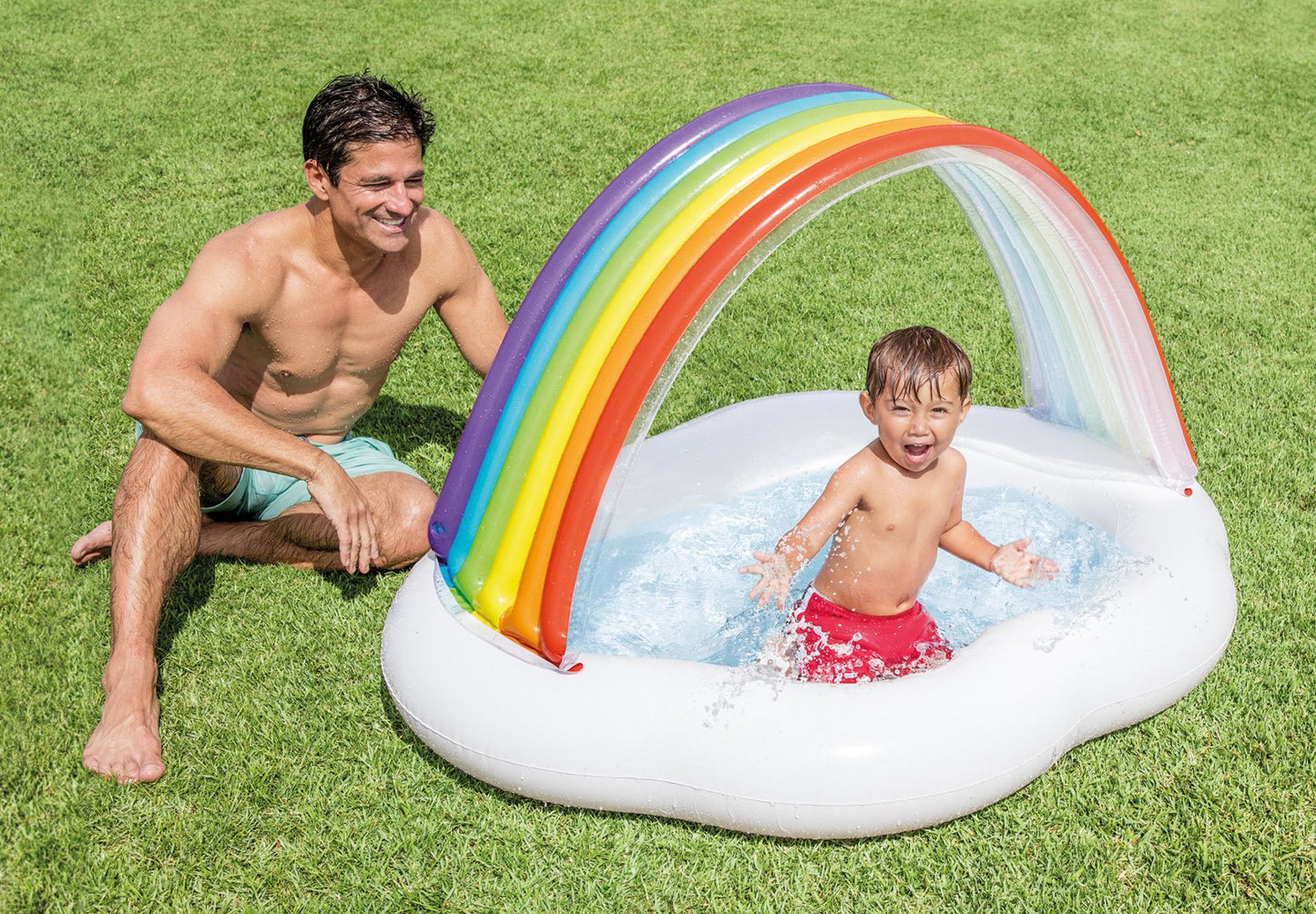 PISCINA INFANTIL CON TECHO ARCOIRIS