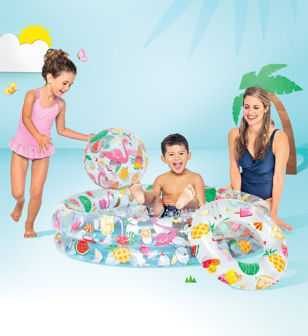 PISCINA INFLABLE CON SALVAVIDAS Y PELOTA INTEX