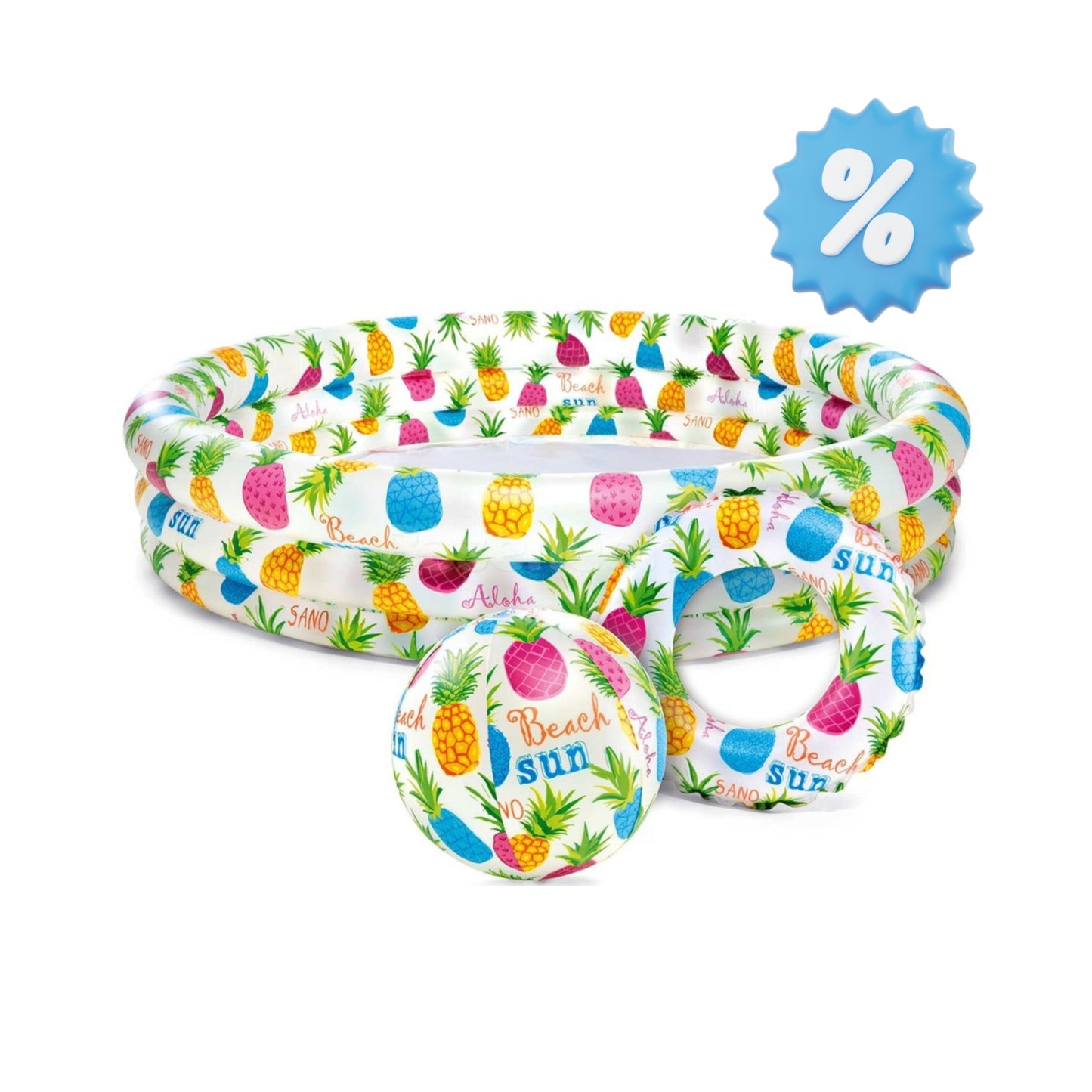 PISCINA SET SALVAVIDAS Y PELOTA INTEX